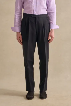 Black Single Pleat Linen Trousers