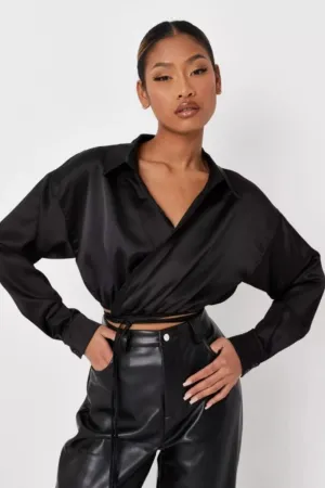 Black Wrap Around Full Sleeve Crop Top