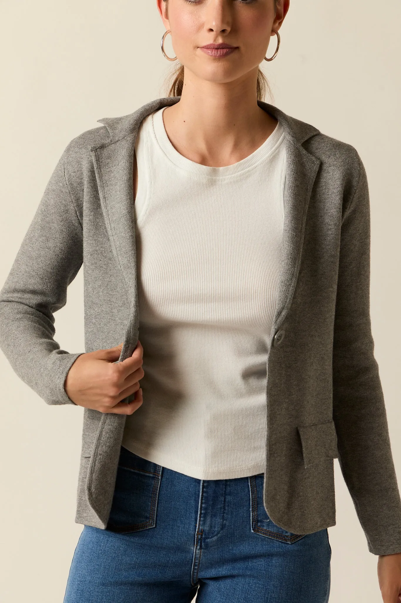 Blazer punto cierre botón gris