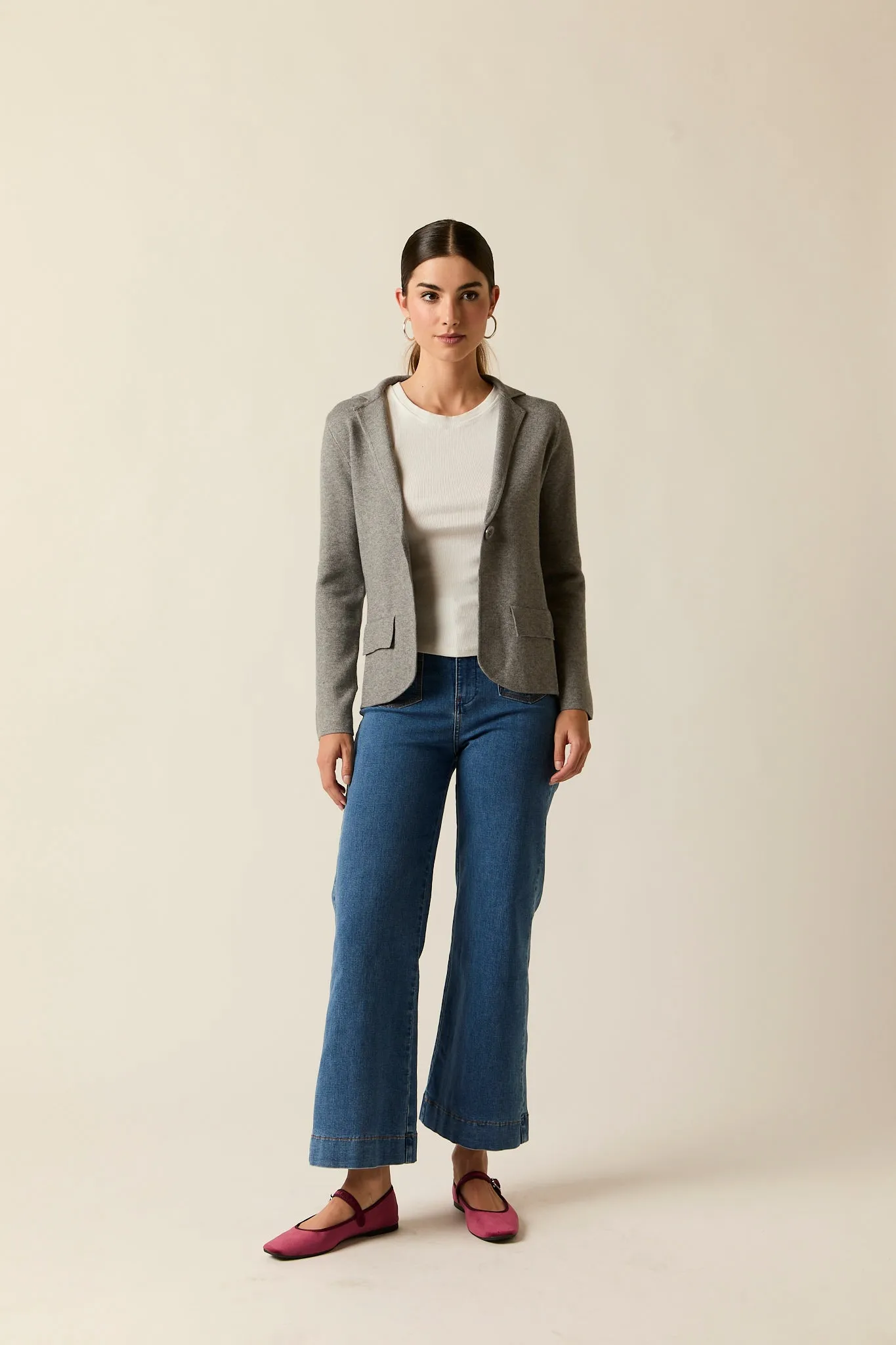 Blazer punto cierre botón gris