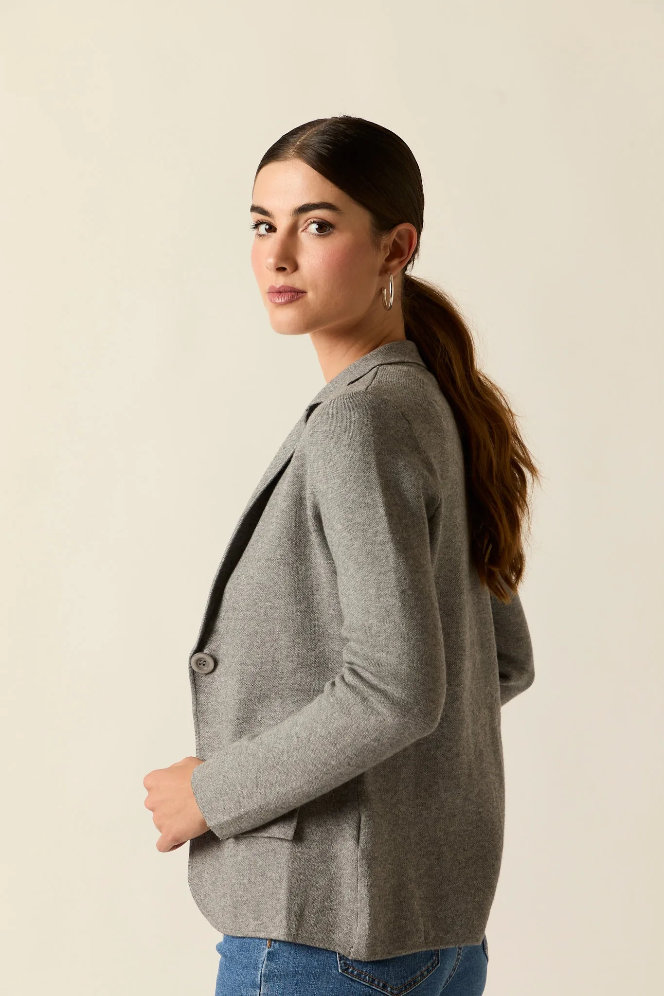 Blazer punto cierre botón gris