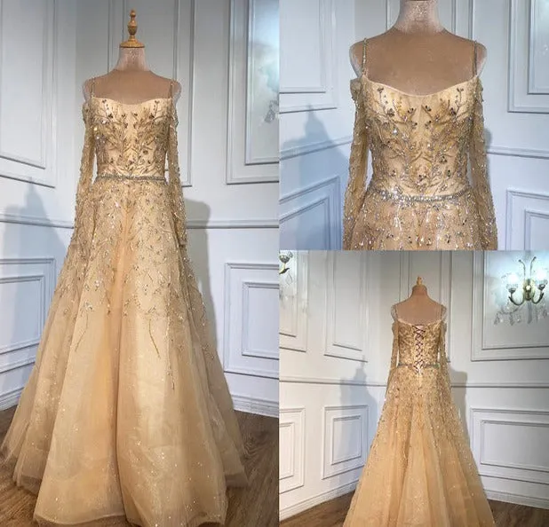 Blue Luxury A-Line Evening Dress 2022 Long Sleeve