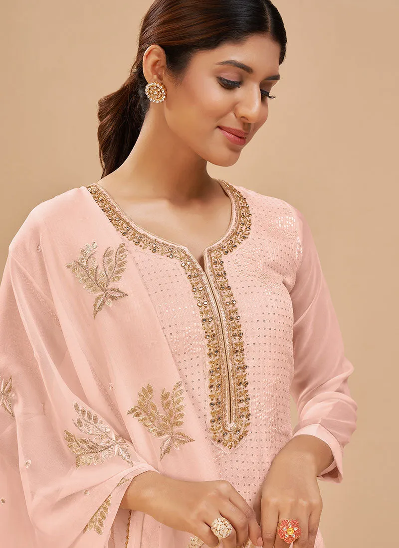 Blush Pink Multi Embroidered Pakistani Pant Style Suit