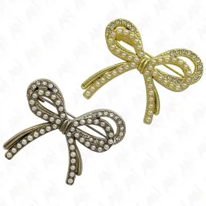 Bow Pearl Rhinestone Brooch for Women's Fashion