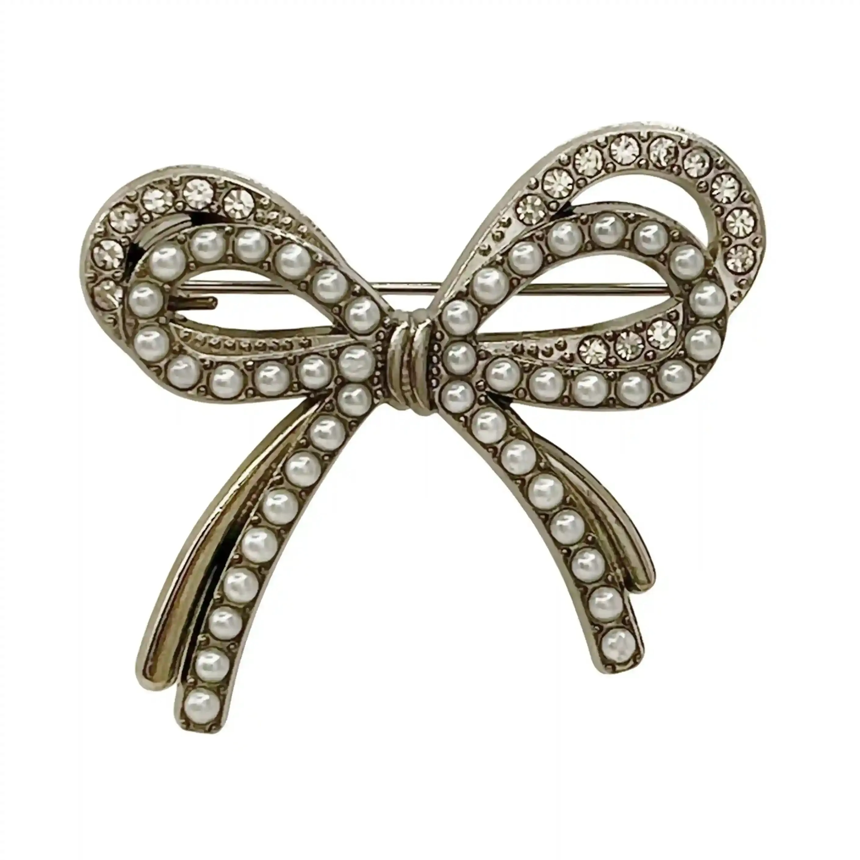 Bow Pearl Rhinestone Brooch for Women's Fashion