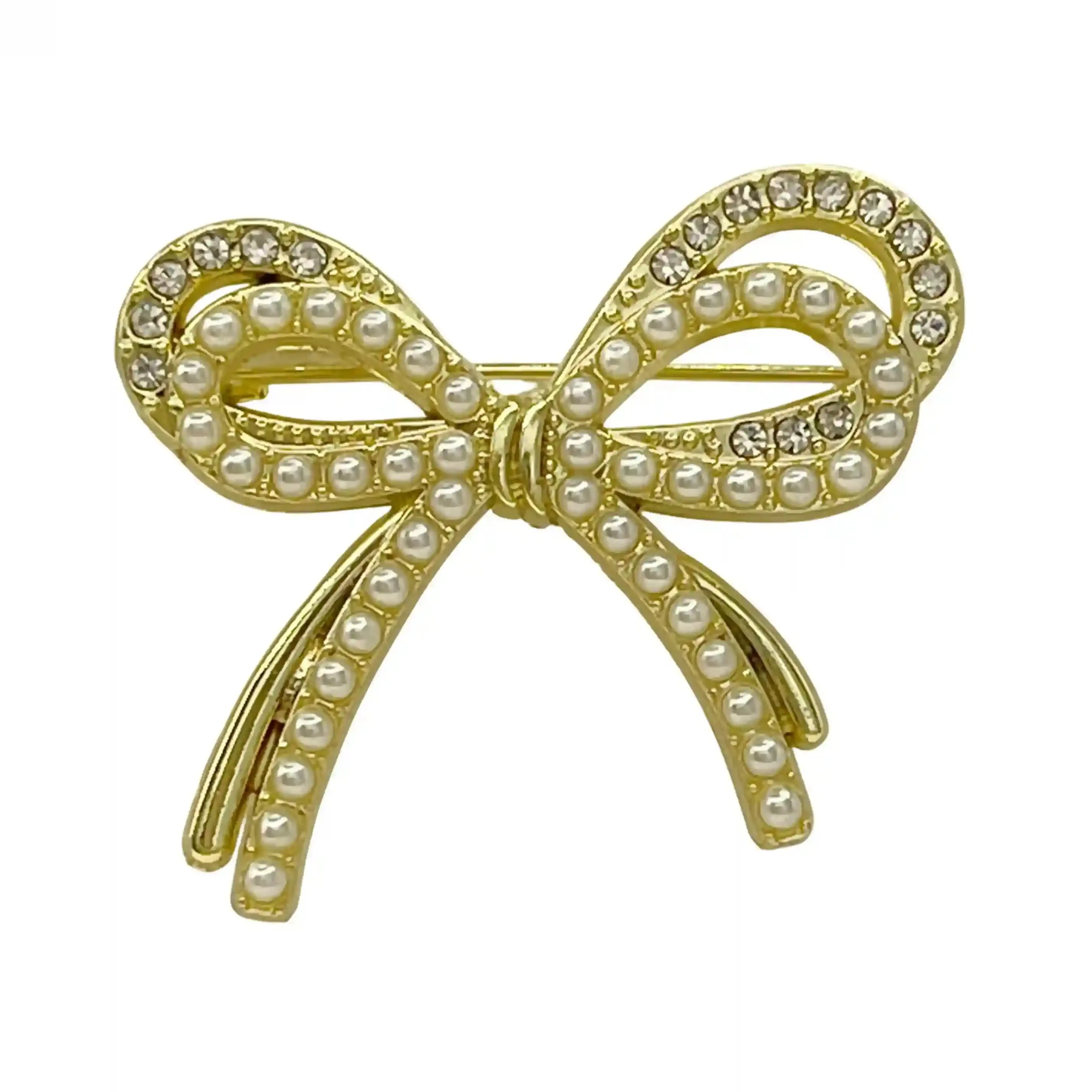 Bow Pearl Rhinestone Brooch for Women's Fashion