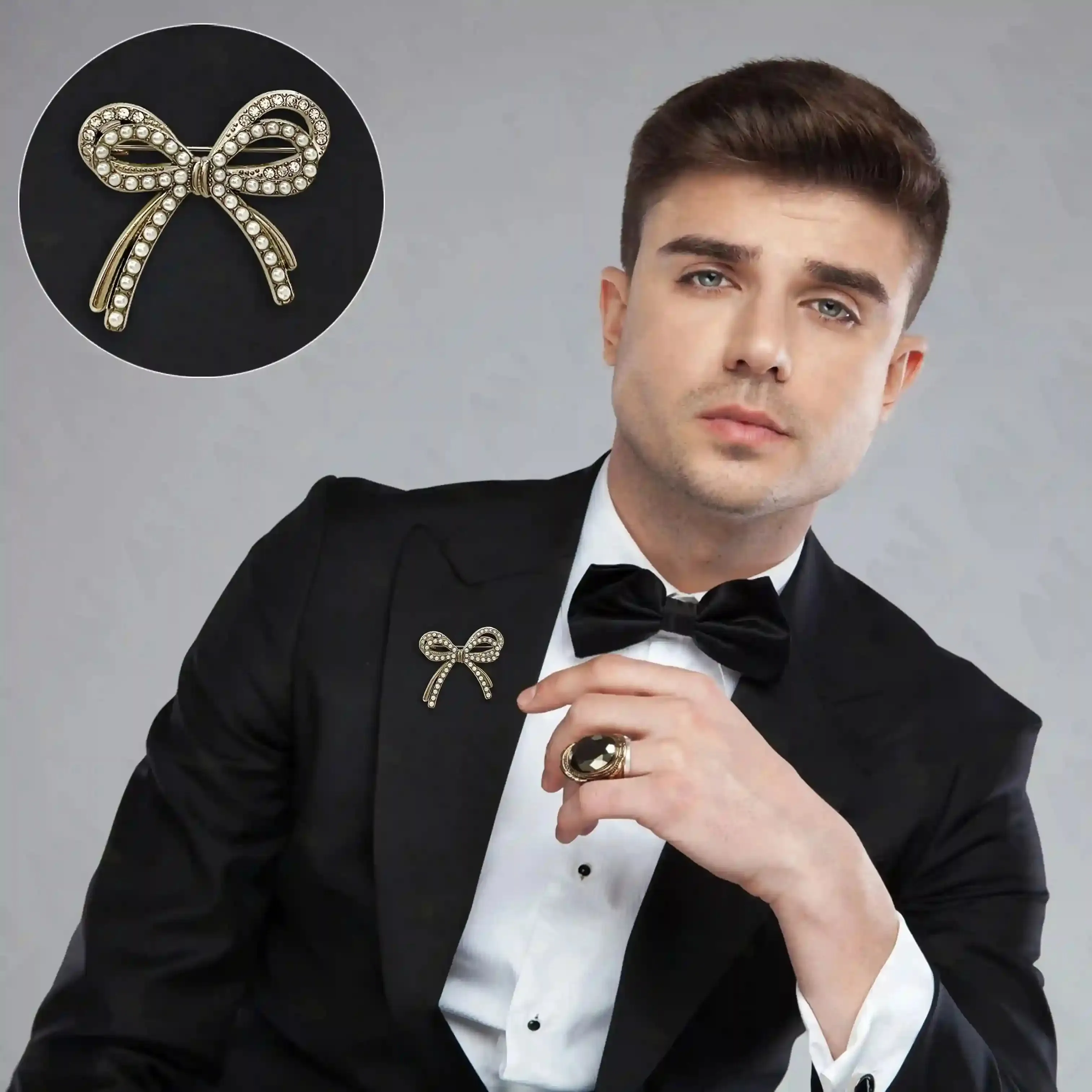 Bow Pearl Rhinestone Brooch for Women's Fashion