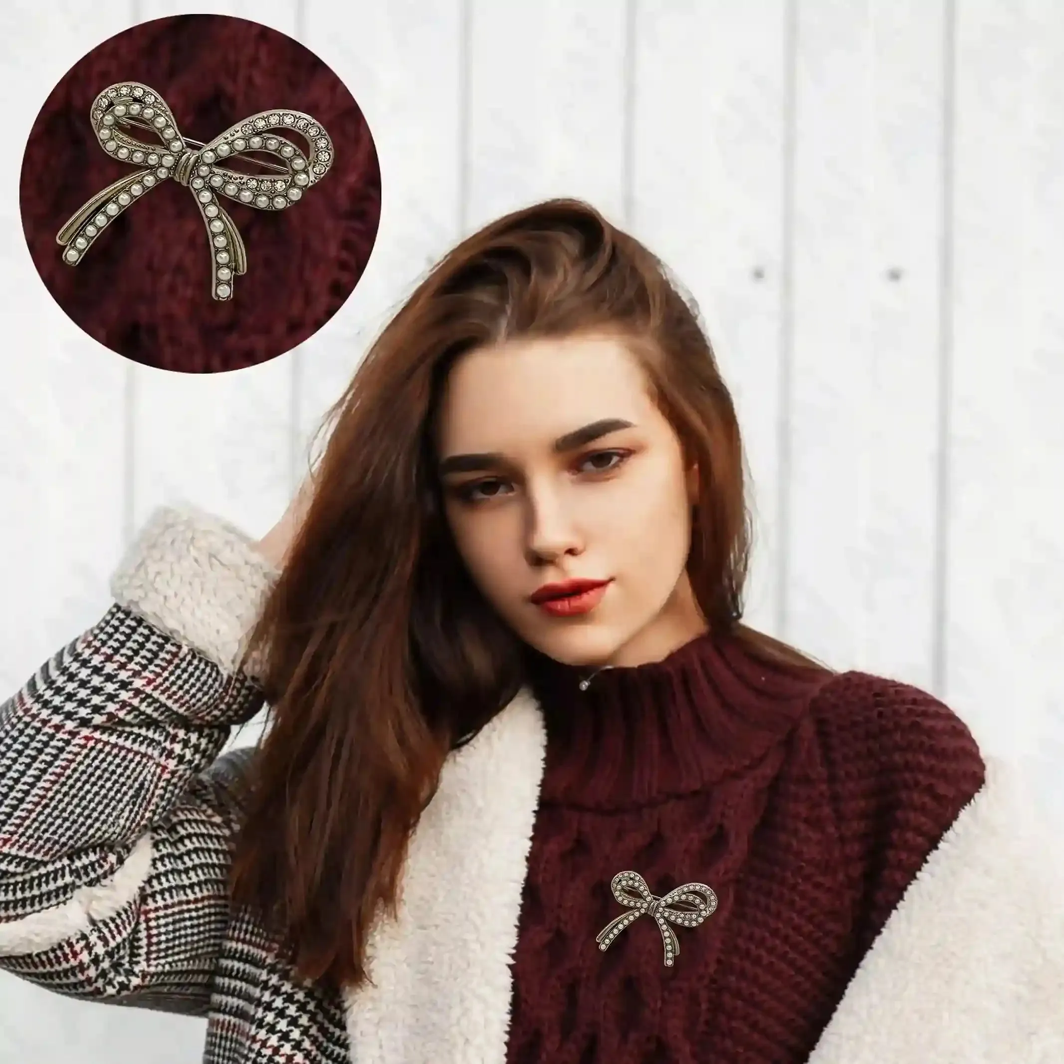 Bow Pearl Rhinestone Brooch for Women's Fashion
