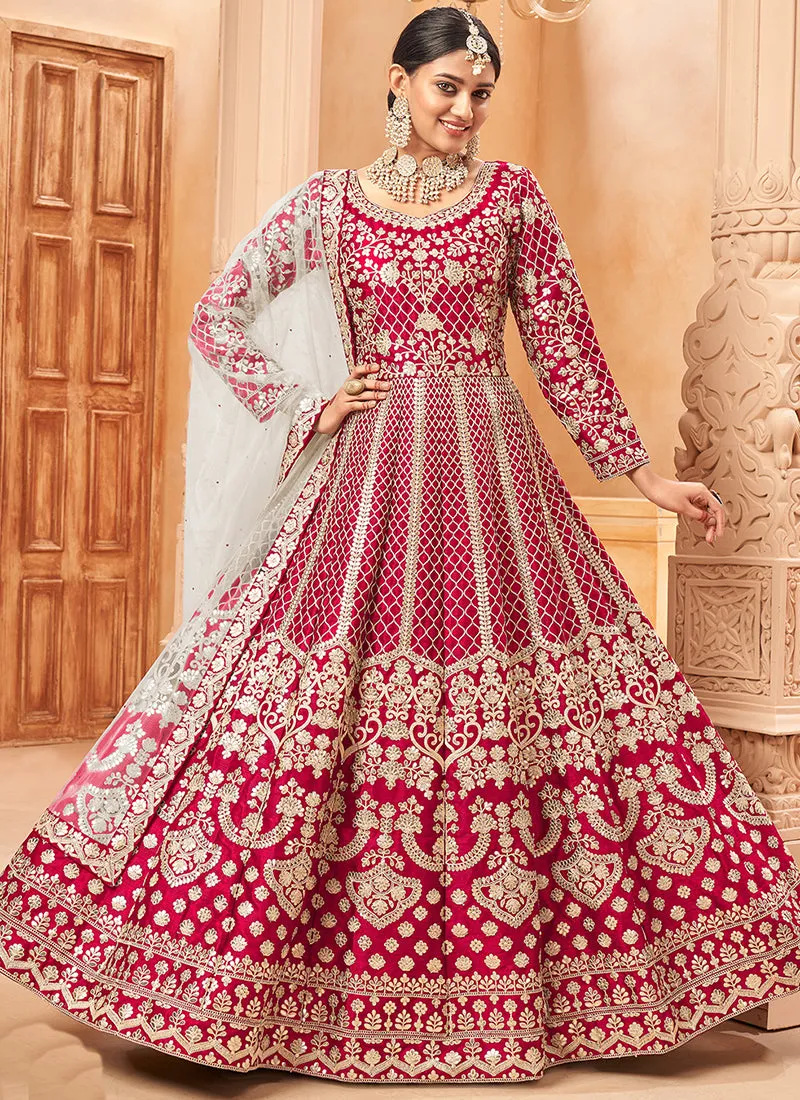Bridal Pink Embroidered Silk Anarkali Suit