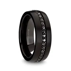 CALIX Men's Domed Black Titanium Ring with Multiple Black Sapphires 8mm