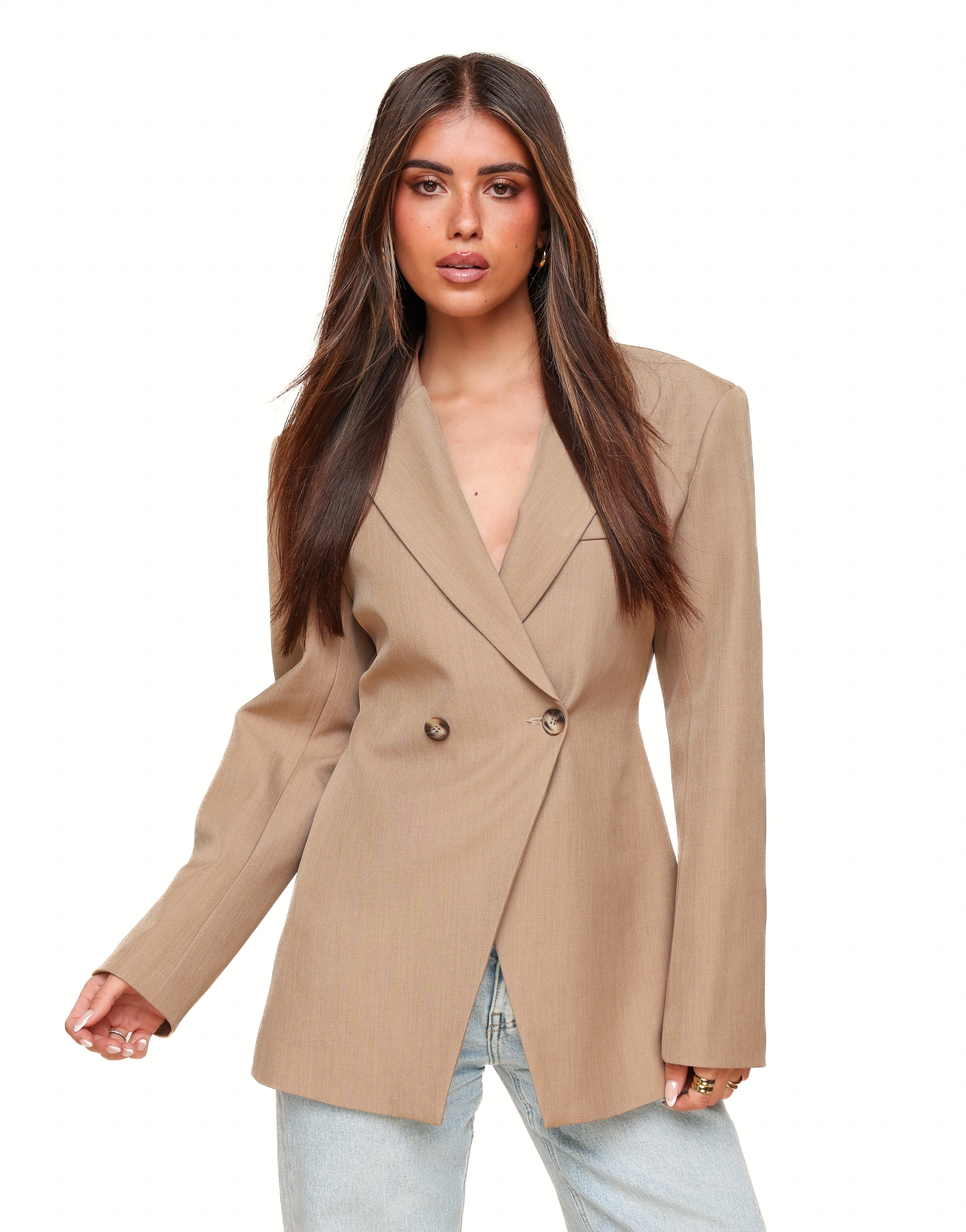 Camel Lange Getailleerde - Blazer