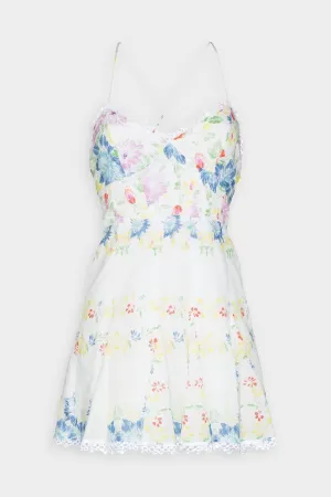 Cania Short Dress in Garden White Print