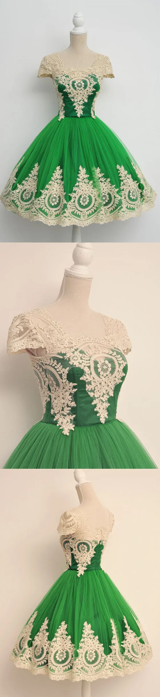 Cap Sleeves Lovely Green Unique Applique Short Homecoming Dresses, BG51600