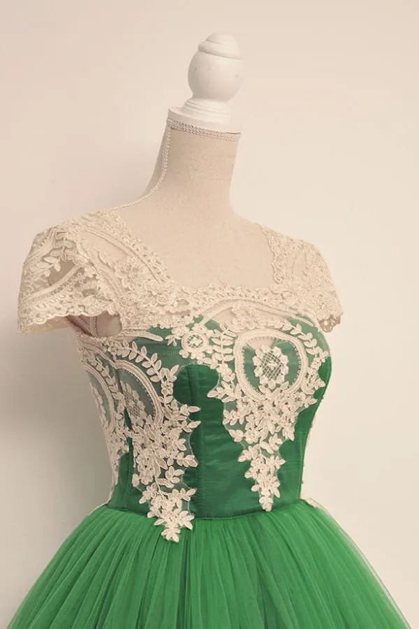 Cap Sleeves Lovely Green Unique Applique Short Homecoming Dresses, BG51600