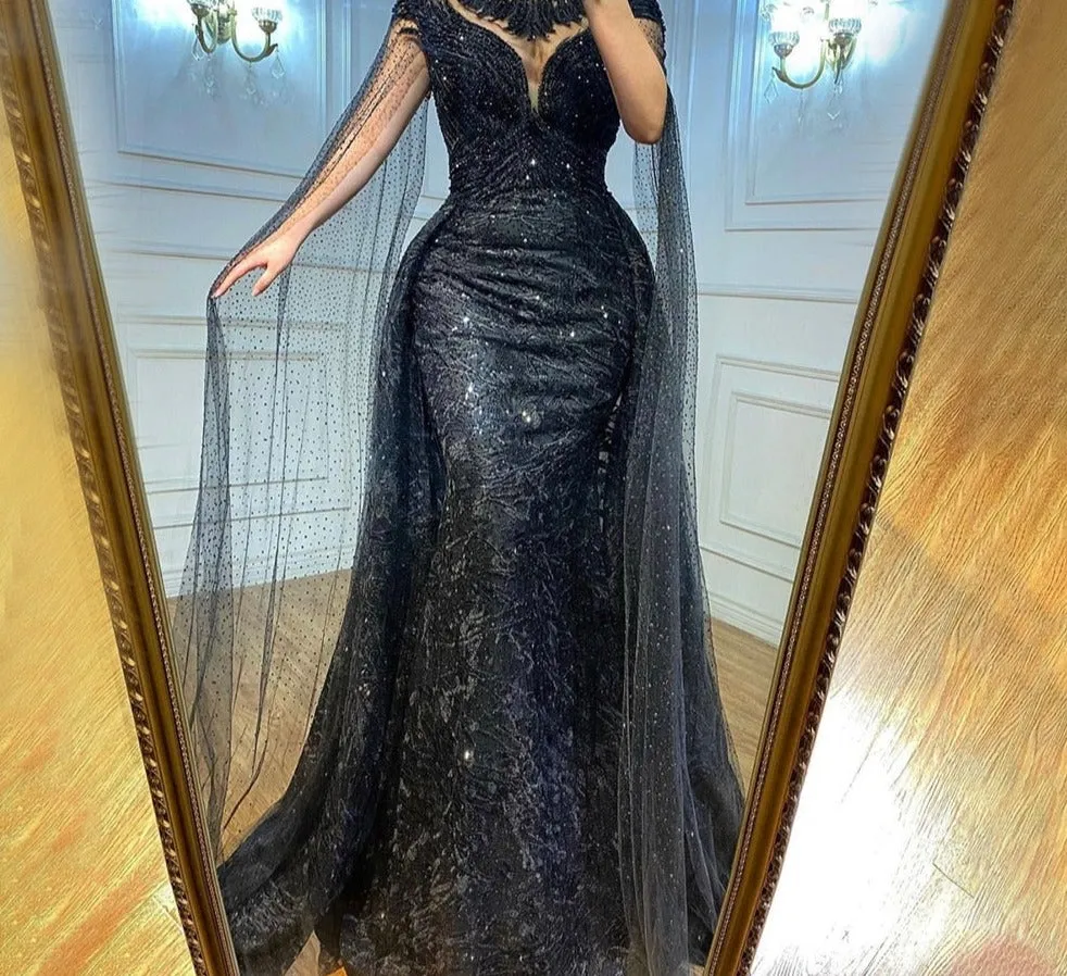 Cape Sleeves  Mermaid Evening Gowns Elegant For Woman Party
