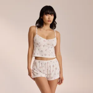 Caraco de Pyjama Pointelle - Blanc Floral