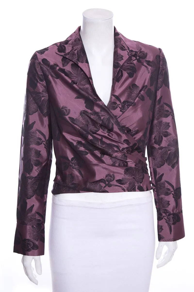 Carmen Marc Valvo Purple & Black Floral Blouse SZ 6