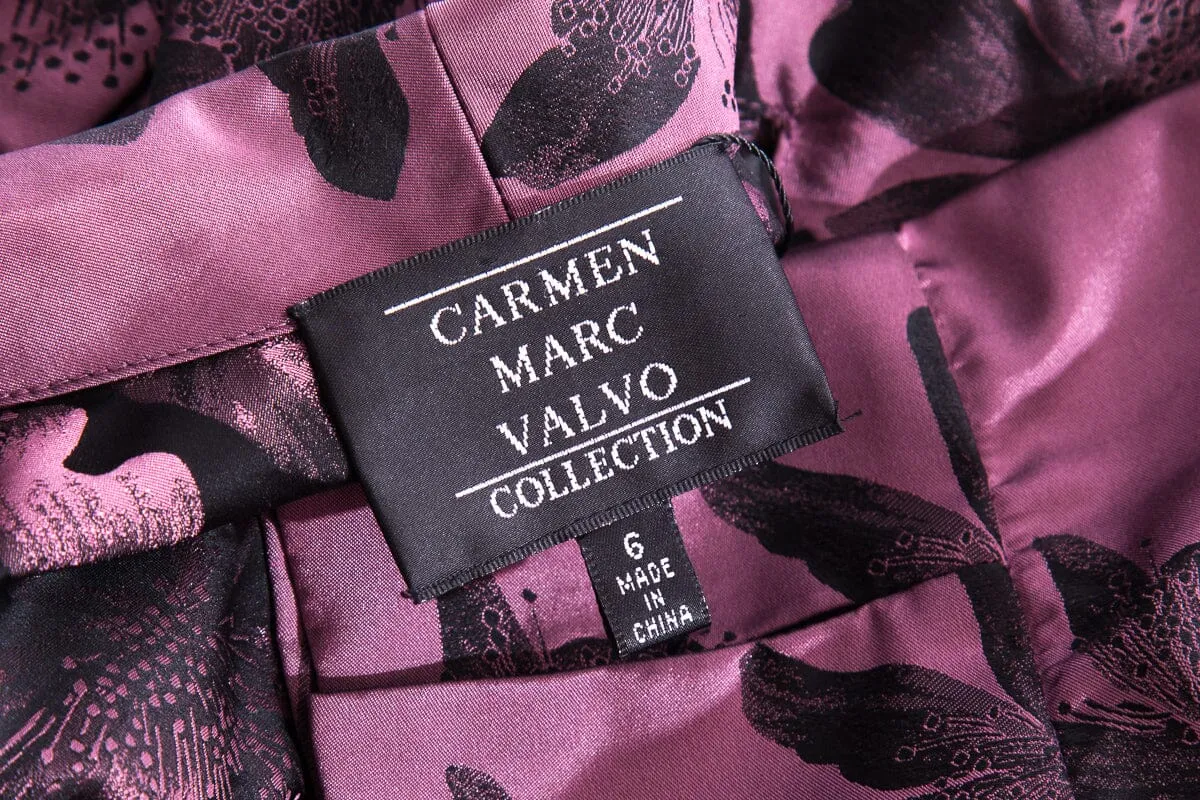 Carmen Marc Valvo Purple & Black Floral Blouse SZ 6