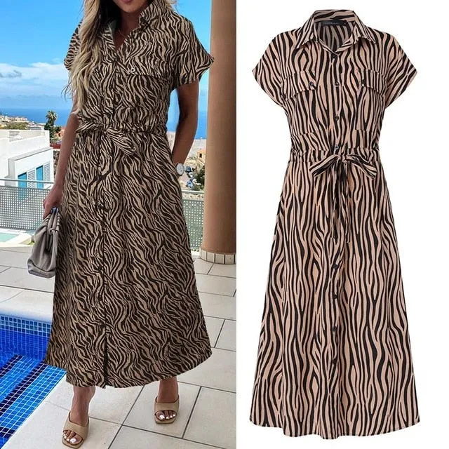 Celmia Summer Sundress Women Elegant Dress Plus Size Short Sleeve Casual Loose Buttons High Waist Work Midi Vestidos Robe S-5XL