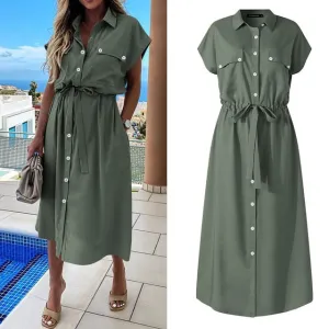 Celmia Summer Sundress Women Elegant Dress Plus Size Short Sleeve Casual Loose Buttons High Waist Work Midi Vestidos Robe S-5XL