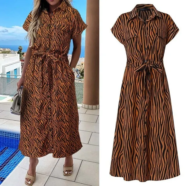 Celmia Summer Sundress Women Elegant Dress Plus Size Short Sleeve Casual Loose Buttons High Waist Work Midi Vestidos Robe S-5XL