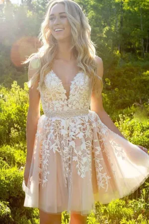 champagne short prom dresses 2020 lace appliqué beaded cheap graduation dresses vestido de graduation