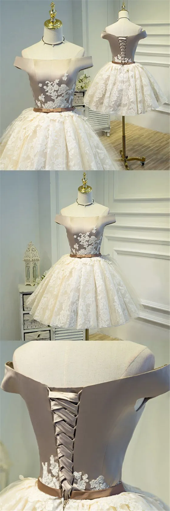 Charming Off shoulder Lace Fashion Custom Popular Homecoming Dresses, Short Prom Dress, BD0213
