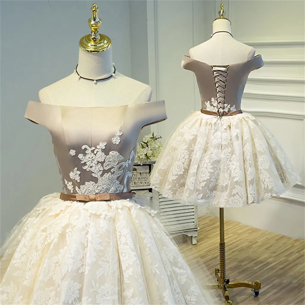 Charming Off shoulder Lace Fashion Custom Popular Homecoming Dresses, Short Prom Dress, BD0213
