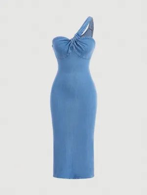 Cherry Vibes Vestido Asimétrico De Mezclilla Azul 💙