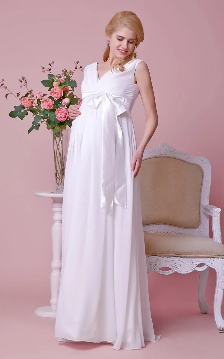Chiffon V-Neckline Satin Bow A-Line Gorgeous Gown-ZP_706104