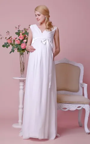 Chiffon V-Neckline Satin Bow A-Line Gorgeous Gown-ZP_706104
