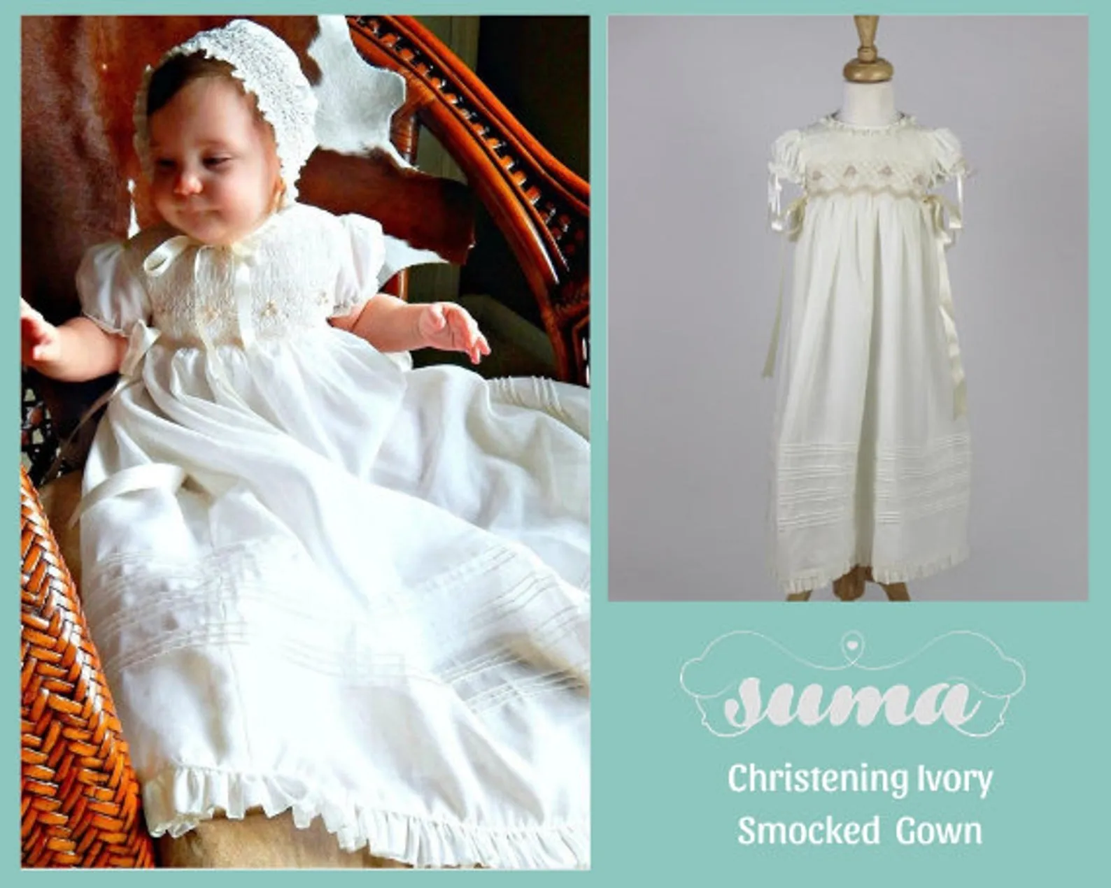 Christening Gown Girls Baptism Gowns Blessing Dresses with hat/bonnet  size 3, 6, 12, 24M #christeninggowns free Personalization