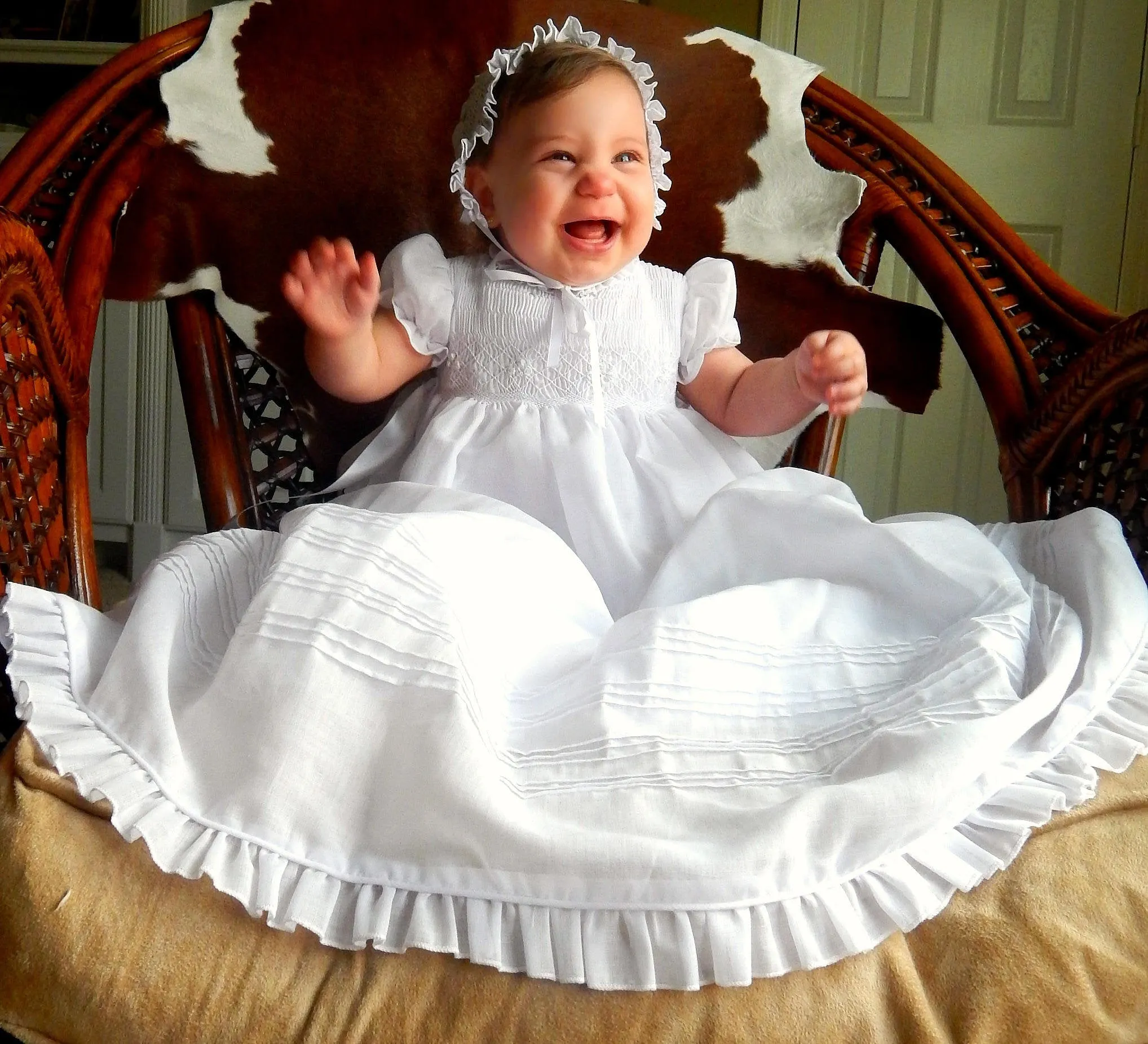 Christening Gown Girls Baptism Gowns Blessing Dresses with hat/bonnet  size 3, 6, 12, 24M #christeninggowns free Personalization