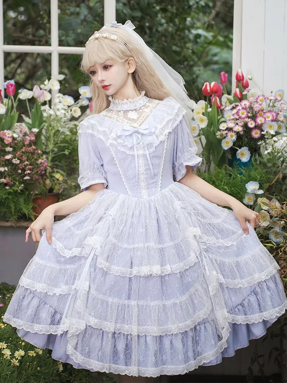 Classical Lolita Dress Polyester Short Sleeves Lavender Lolita Dresses