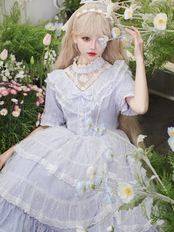 Classical Lolita Dress Polyester Short Sleeves Lavender Lolita Dresses