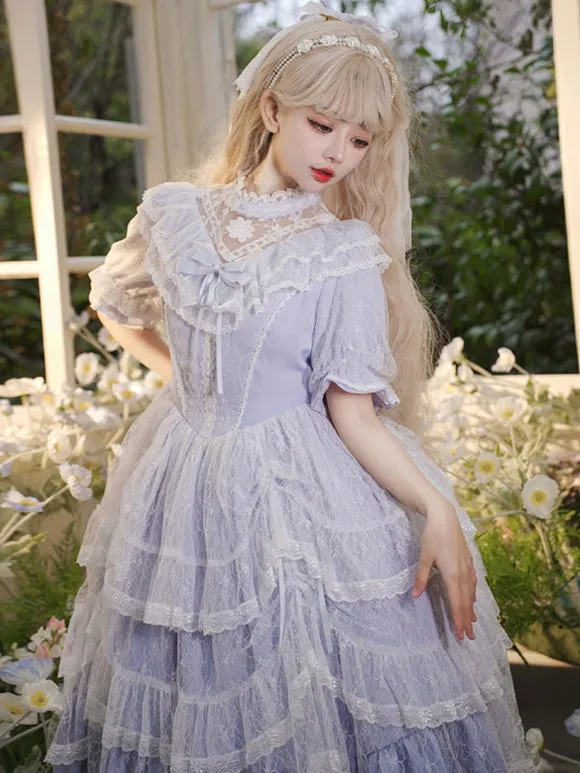 Classical Lolita Dress Polyester Short Sleeves Lavender Lolita Dresses