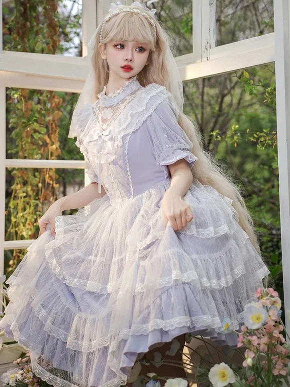 Classical Lolita Dress Polyester Short Sleeves Lavender Lolita Dresses