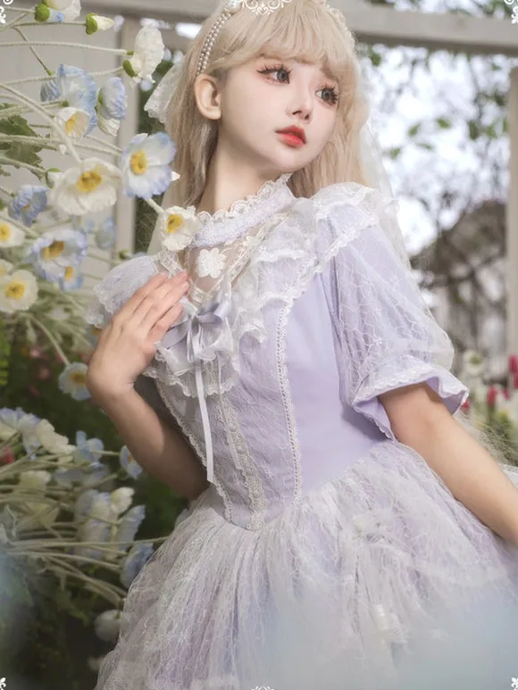Classical Lolita Dress Polyester Short Sleeves Lavender Lolita Dresses