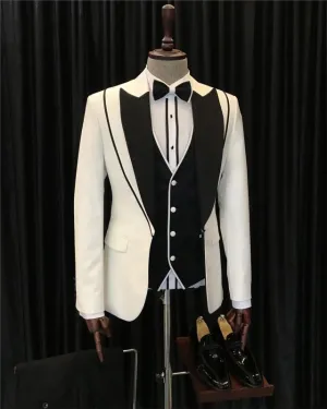 Classy White Three Pieces Black Laple Prom Suit  Men Suit Online