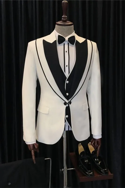 Classy White Three Pieces Black Laple Prom Suit  Men Suit Online
