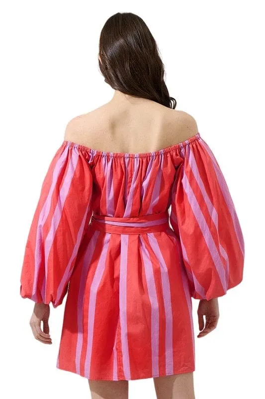 Coral and light pink off shoulder poplin dress