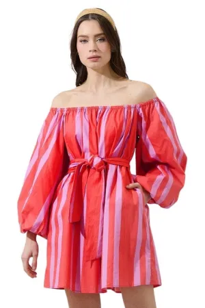 Coral and light pink off shoulder poplin dress