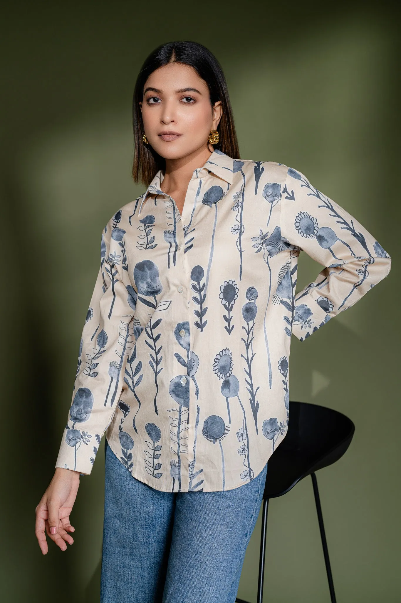 Cotton Satin Printed Shirt