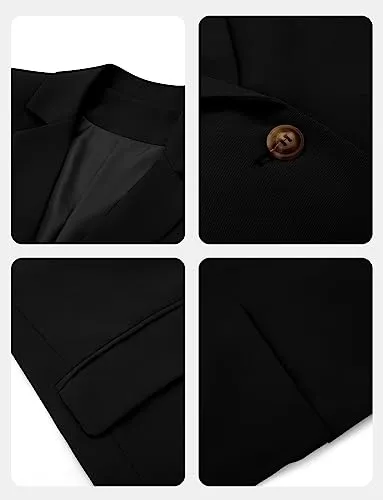 CRAZY GRID Women Business Casual Blazer Work Professional Office Blazer Jacket Ladies Buttons Long Sleeve Fashion Suit Jacket L Black