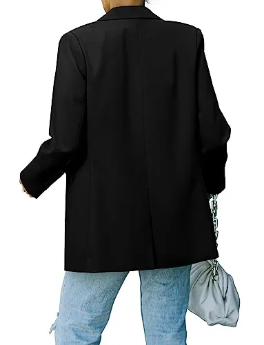 CRAZY GRID Women Business Casual Blazer Work Professional Office Blazer Jacket Ladies Buttons Long Sleeve Fashion Suit Jacket L Black