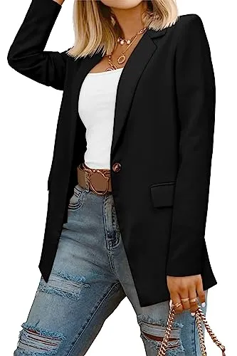 CRAZY GRID Women Business Casual Blazer Work Professional Office Blazer Jacket Ladies Buttons Long Sleeve Fashion Suit Jacket L Black