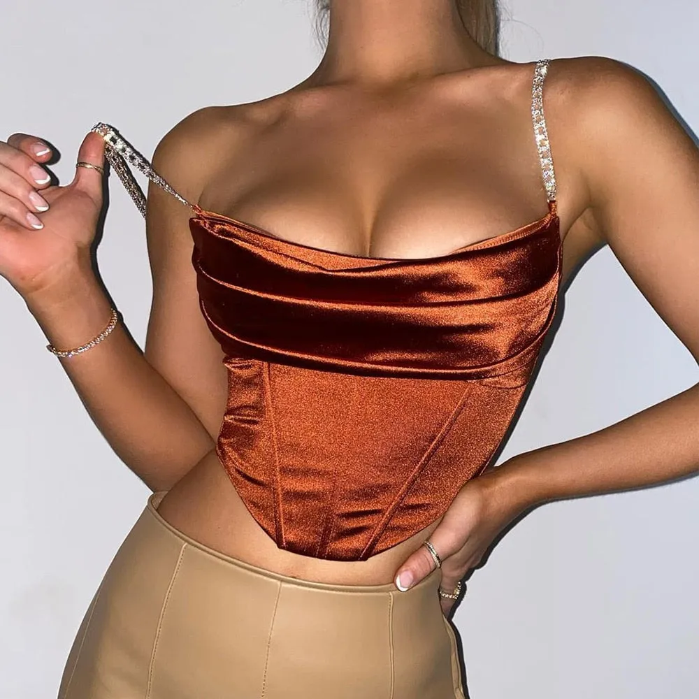 Cropped Bustier Cami Top Stacked Satin