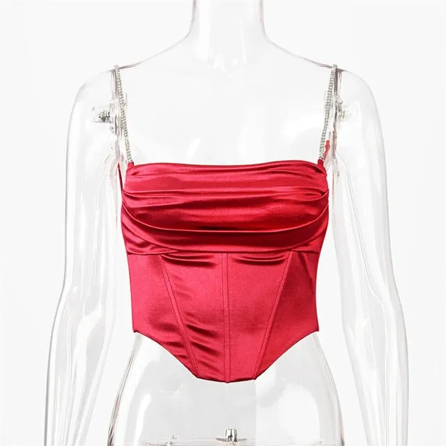 Cropped Bustier Cami Top Stacked Satin
