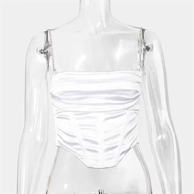 Cropped Bustier Cami Top Stacked Satin