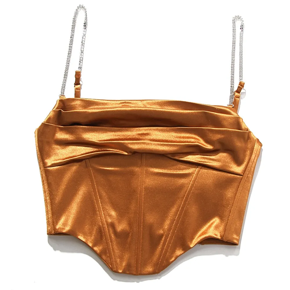 Cropped Bustier Cami Top Stacked Satin